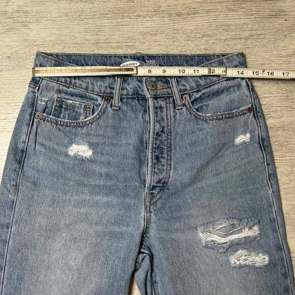 EUC Old Navy Sky High Straight Leg Distressed Jeans Size 4 Long Tall - Picture 5 of 7